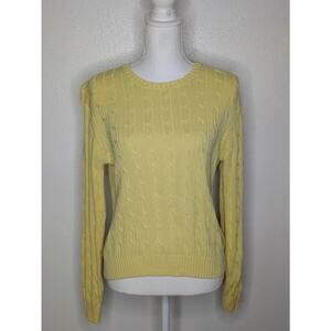 Brooks Brothers 346 Sweater Womens L Yellow Cable Knit Mercerized Cotton